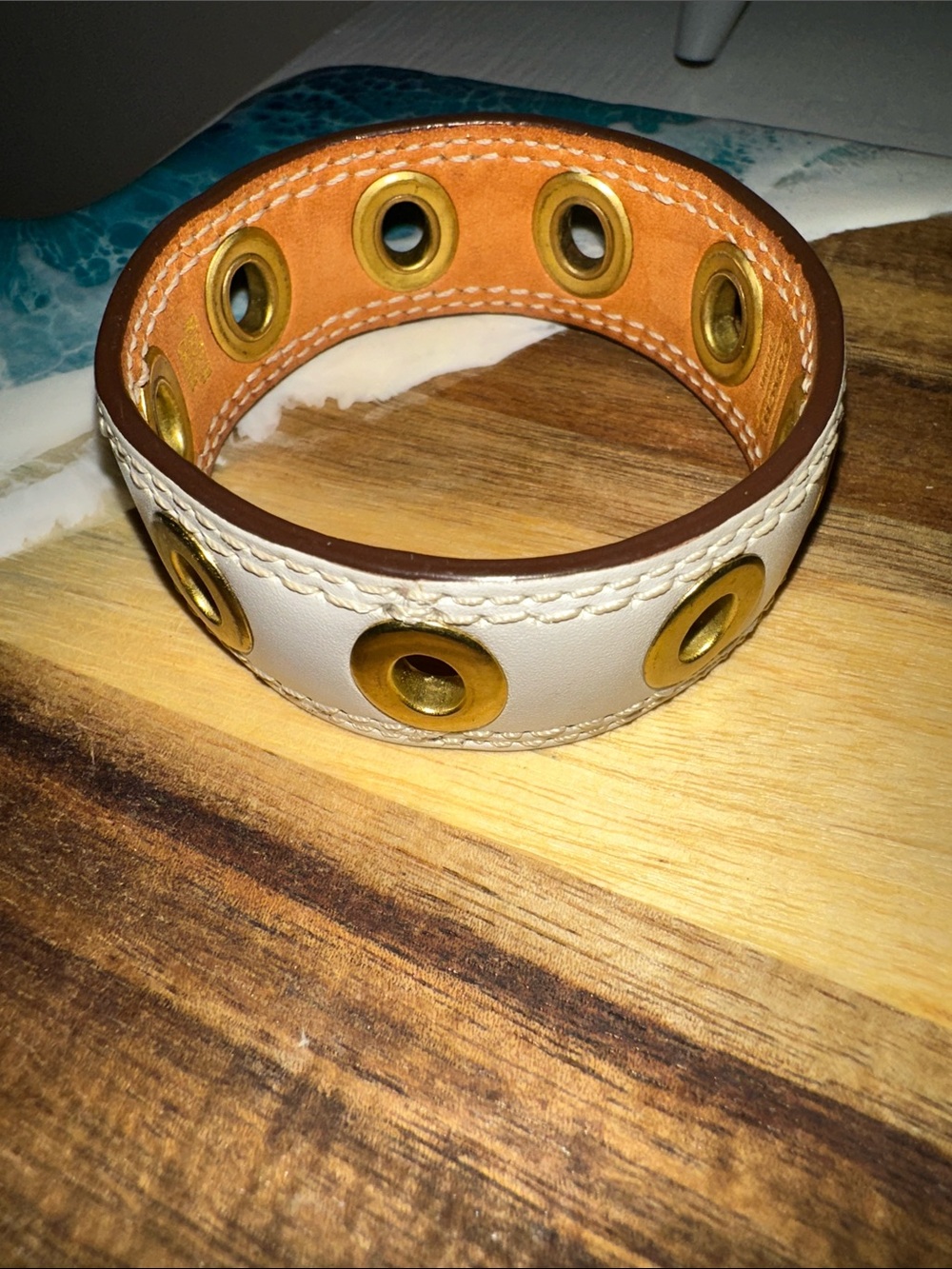 Coach White Leather Bracelet with Brass Eyelets